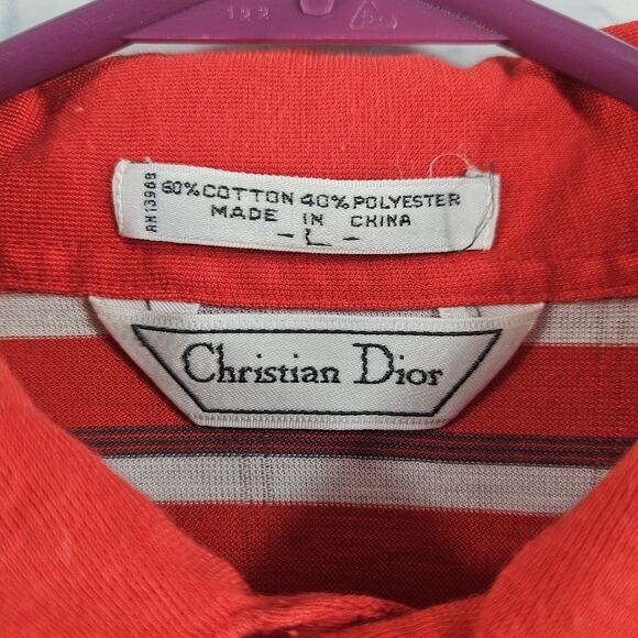Vintage Christian Dior Polo Shirt Mens Large Red Striped 70s 80s - Picture 3 of 3
